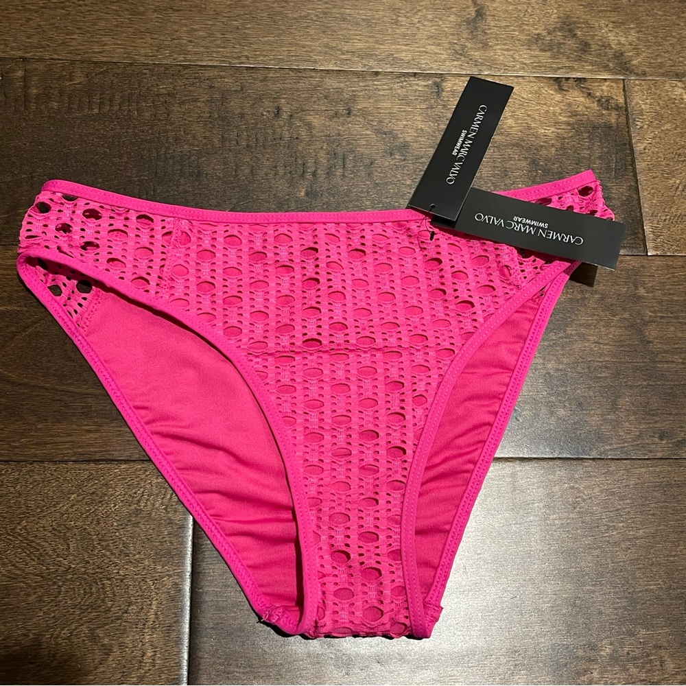 Carmen Marc Valvo Bright Hot Pink Crochet Bikini Bottom